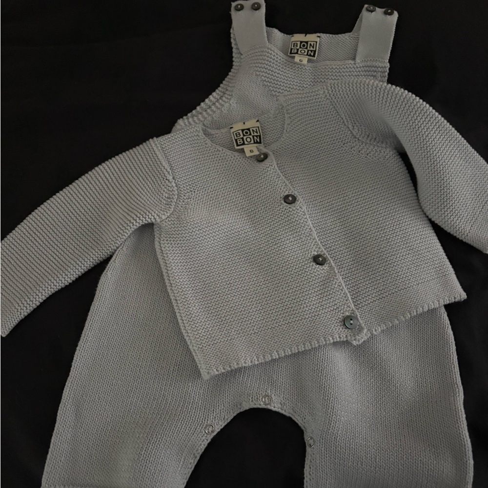 Bonbon Light blue Knit Baby Set - Button Cardigan & Romper